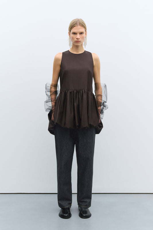 BALLOON MINI DRESS BROWN