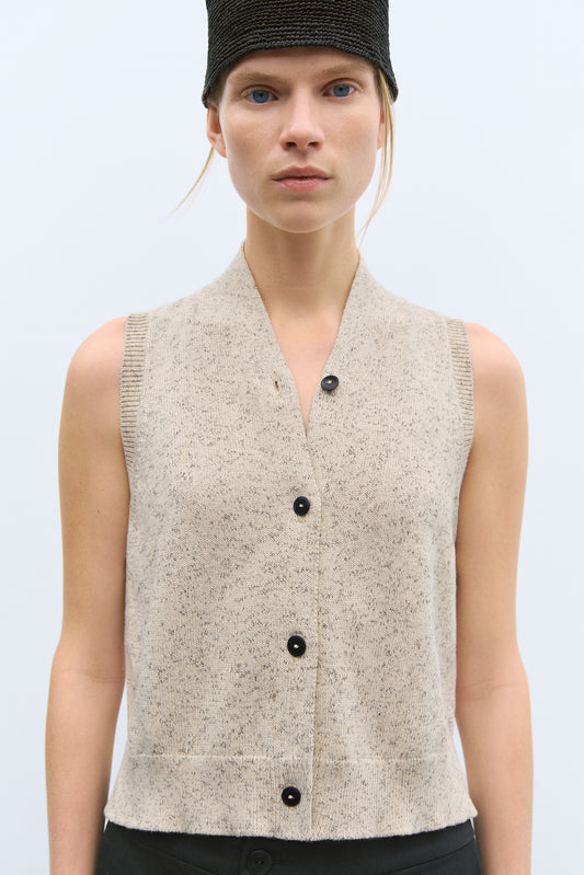 FLECKED COTTON VEST NATURAL