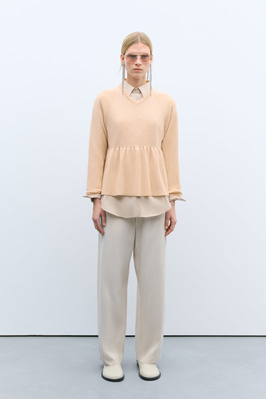 MERINO & CASHMERE PEPLUM TOP PEACH
