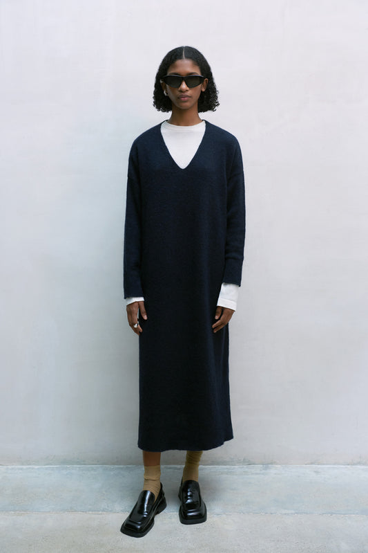 BABY ALPACA KNIT DRESS NAVY
