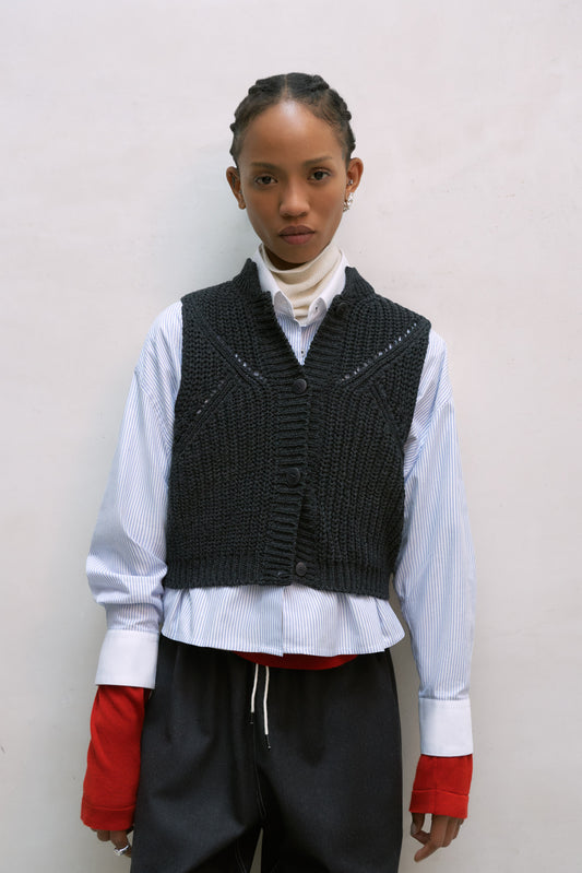 COTTON CROPPED WAISTCOAT ANTHRACITE