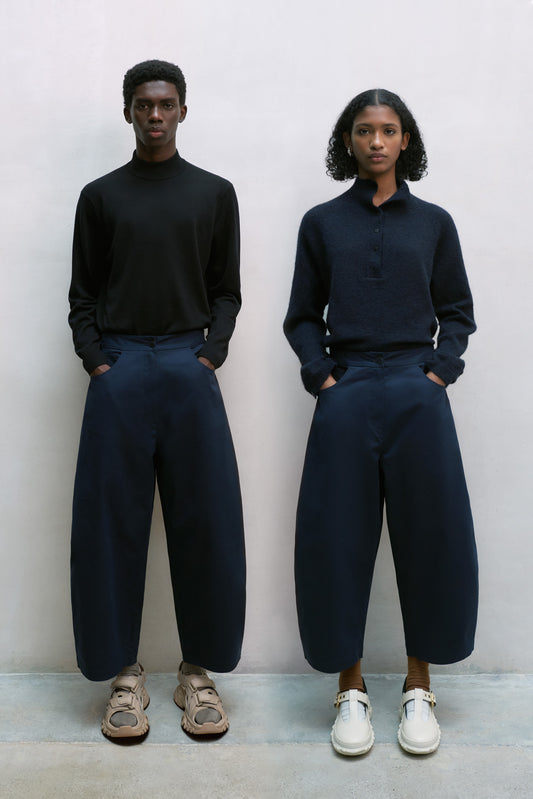 SOFT COTTON CURVED PANTS NAVY