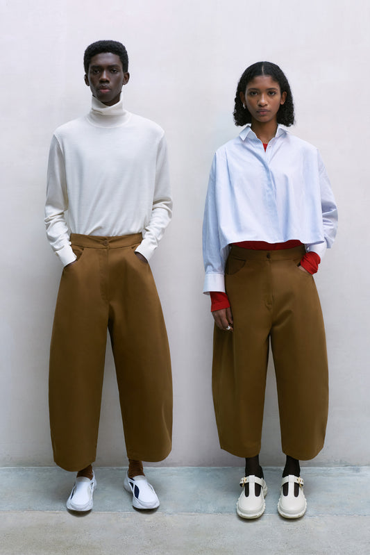 SOFT COTTON CURVED PANTS TOFFEE