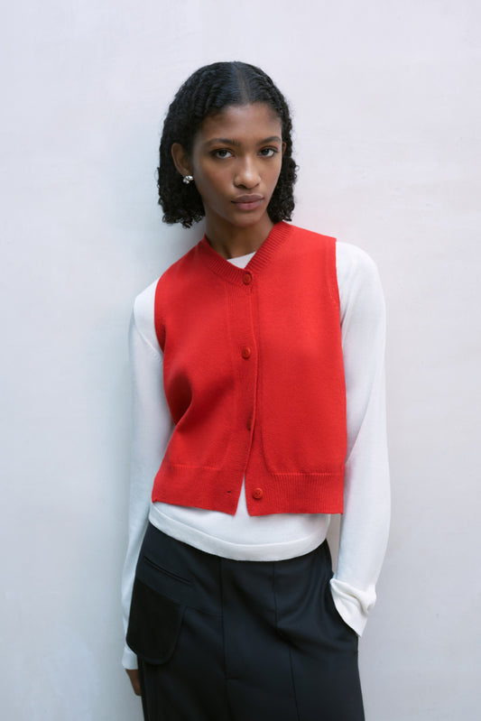 WOOL & CASHMERE WAISTCOAT RED