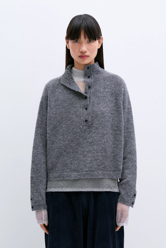 BABY ALPACA POLO SWEATER GREY