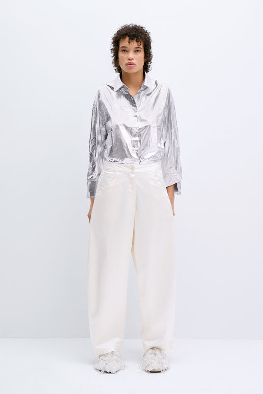 SATIN CURVED PANTS WHITE