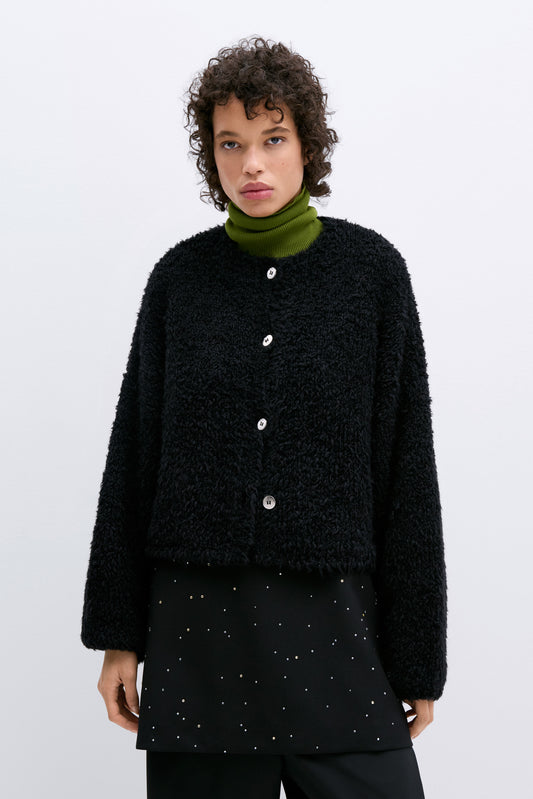 TEDDY CROPPED CARDIGAN BLACK