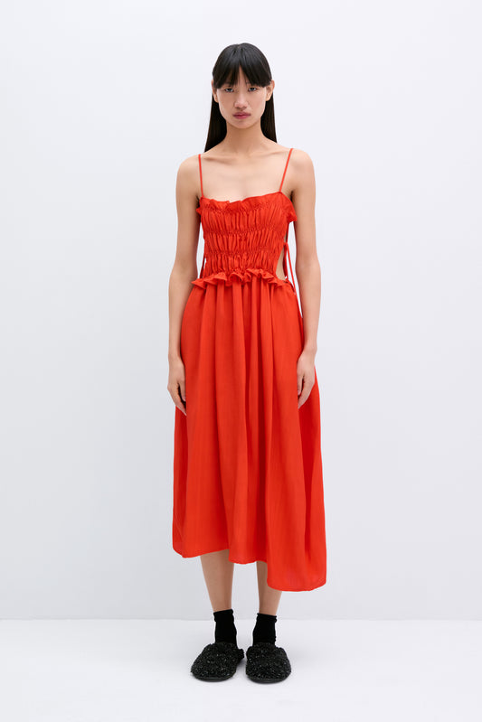 VISCOSE GATHERED DRESS CORAL