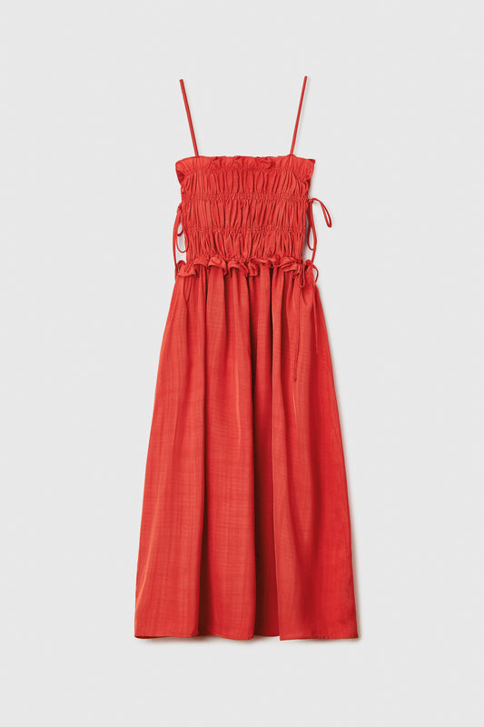 VISCOSE GATHERED DRESS CORAL
