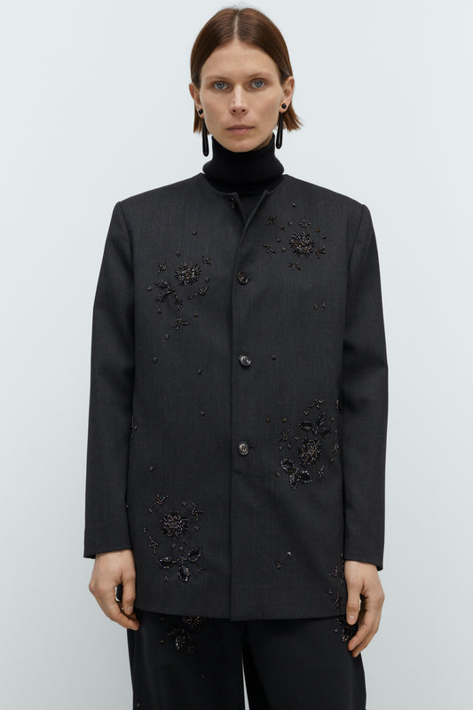 EMBELLISHED ROUND-NECK BLAZER
