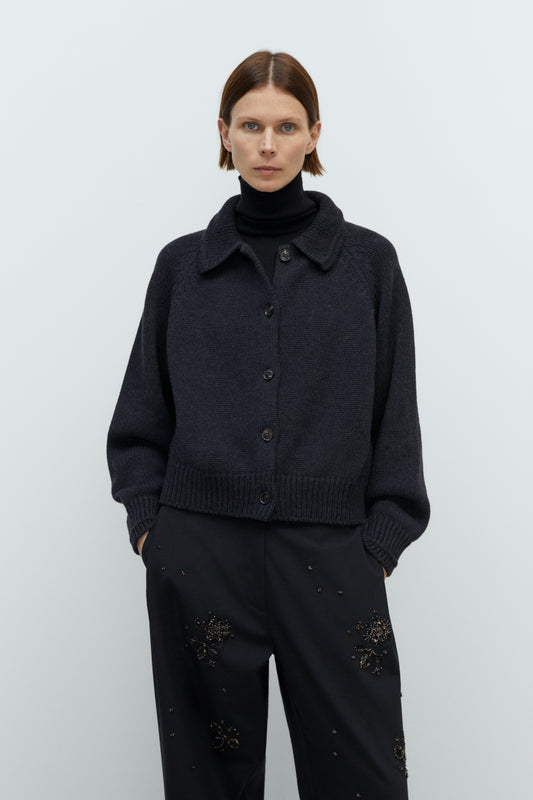 MERINO WOOL COLLAR CARDIGAN