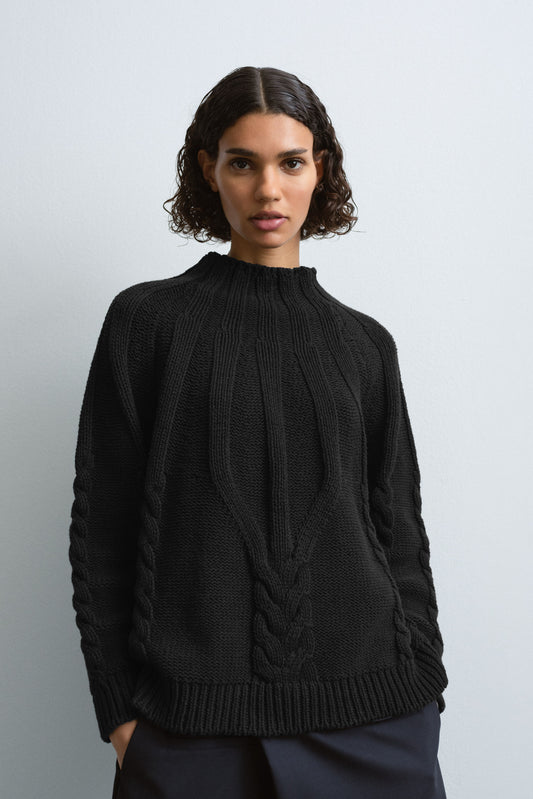 COTTON CABLE SWEATER BLACK