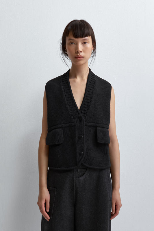 COTTON POCKETS WAISTCOAT BLACK