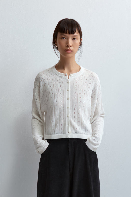 KNITTED PERLÉ CARDIGAN WHITE