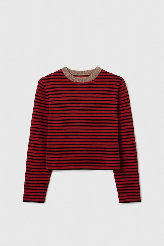 MERINO WOOL STRIPED T-SHIRT RED