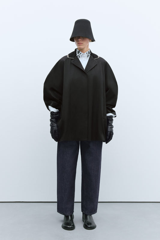 CROCHET COLLAR JACKET BLACK