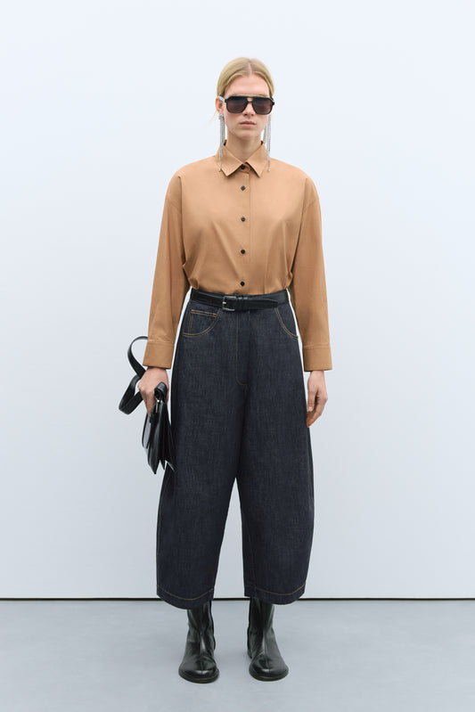 DENIM CURVED PANTS BLACK