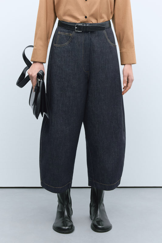 DENIM CURVED PANTS BLACK