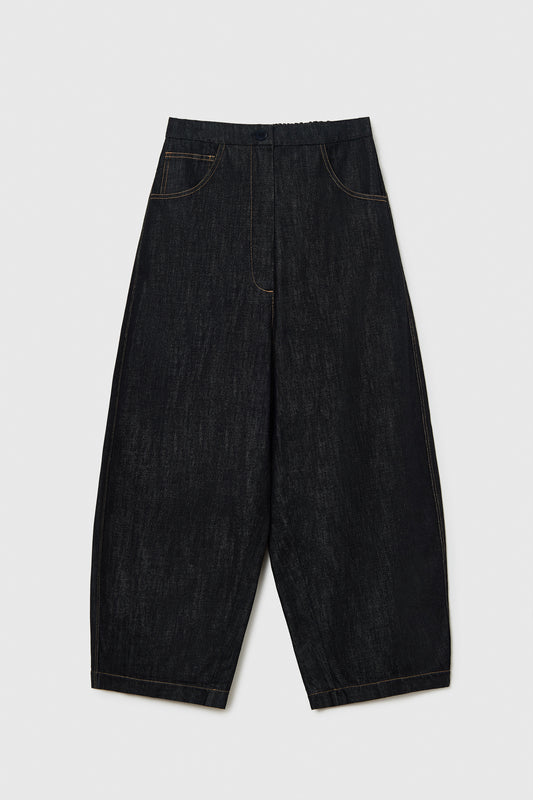 DENIM CURVED PANTS BLACK