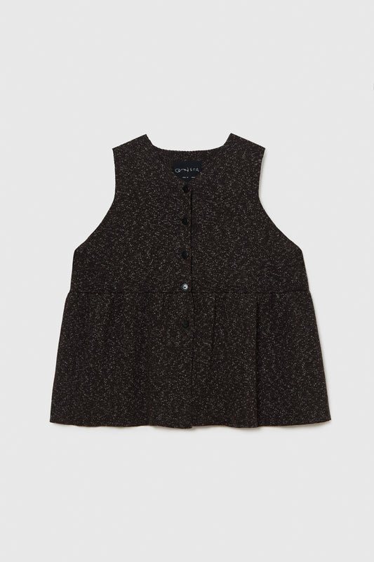 FLECKED COTTON PEPLUM TOP BROWN