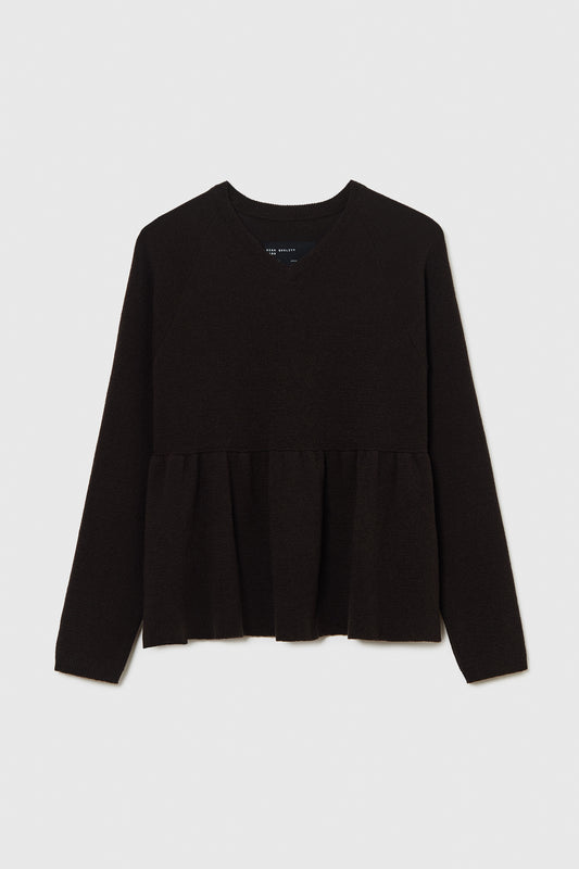 MERINO & CASHMERE PEPLUM TOP BROWN