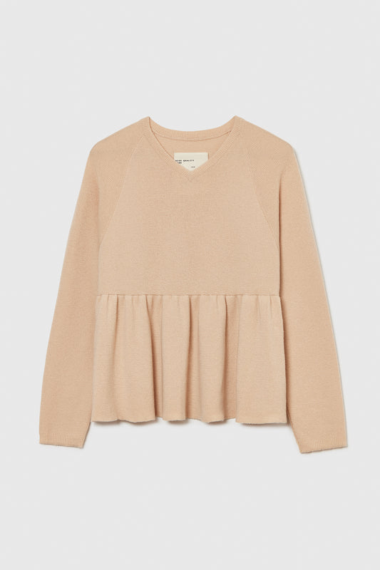 MERINO & CASHMERE PEPLUM TOP PEACH