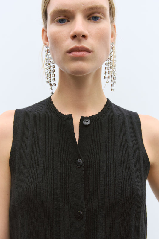 MERINO WOOL RIBBED WAISTCOAT BLACK