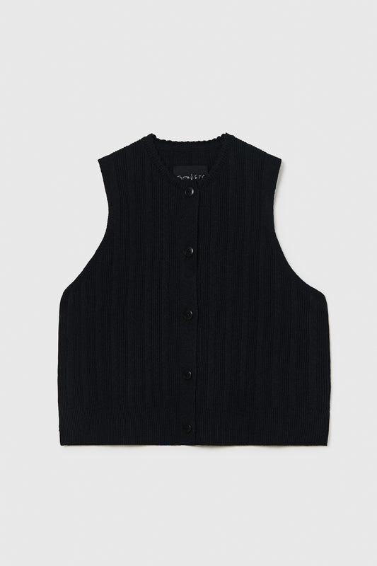 MERINO WOOL RIBBED WAISTCOAT BLACK