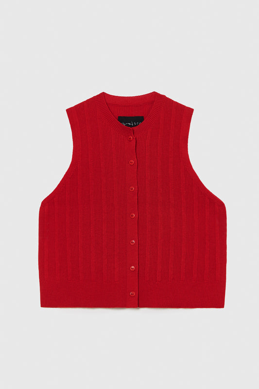 MERINO WOOL RIBBED WAISTCOAT RED