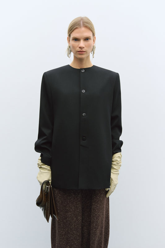 ROUND-NECK BLAZER BLACK
