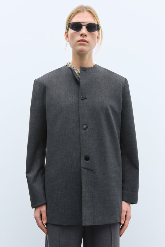 ROUND-NECK BLAZER GREY