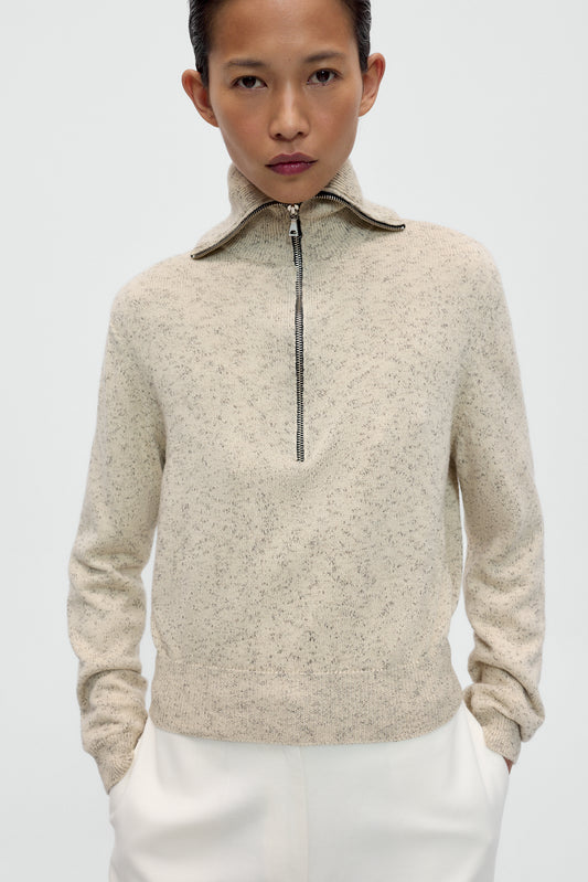 FLECKED COTTON ZIP-UP SWEATER