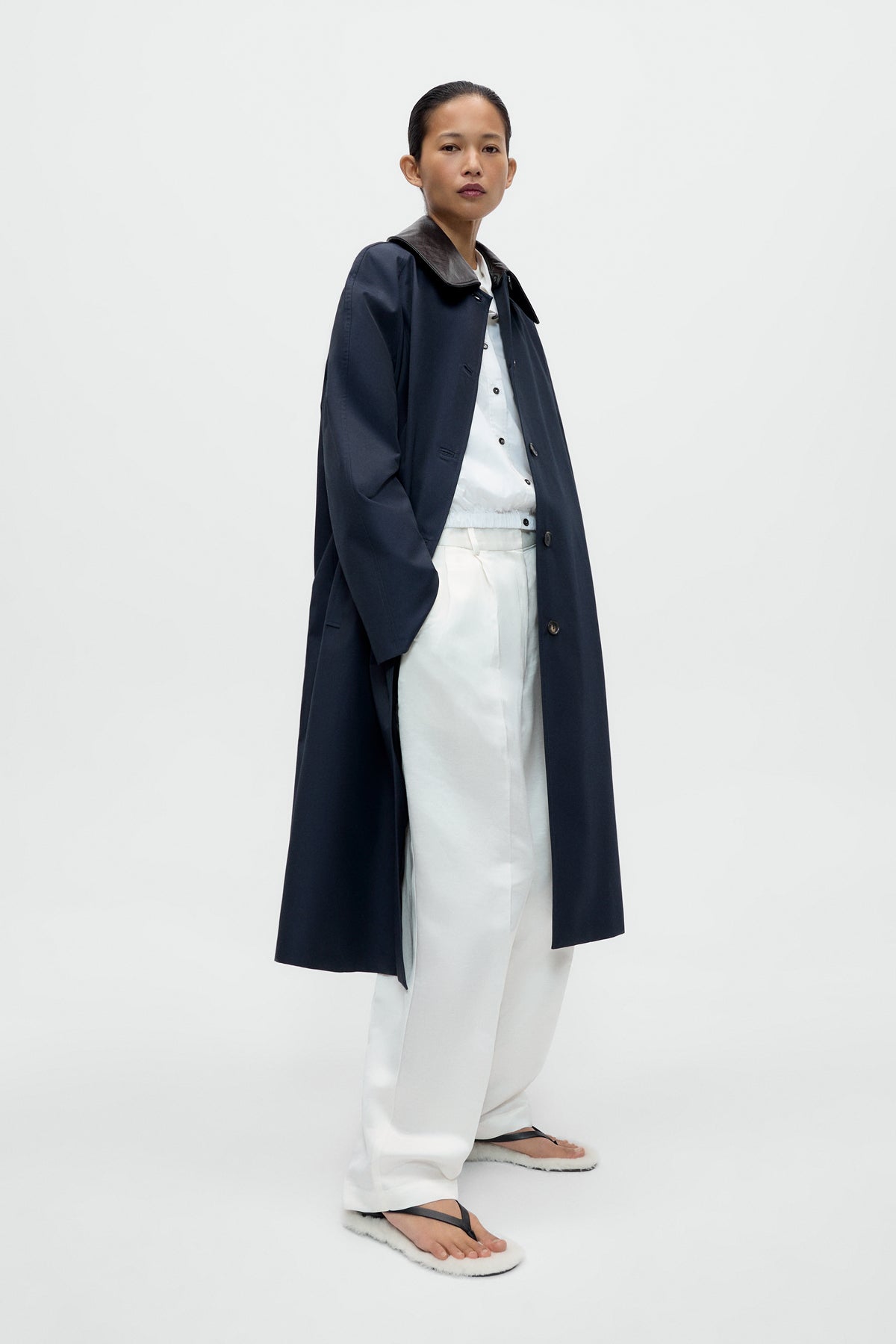 LEATHER COLLAR TRENCH COAT image 1
