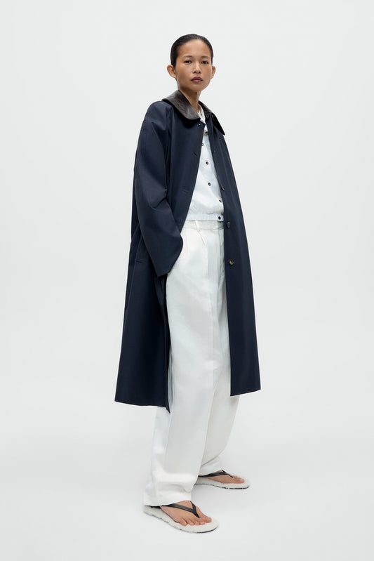 LEATHER COLLAR TRENCH COAT