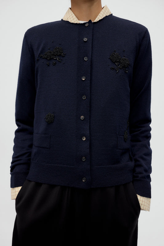 MERINO WOOL EMBELLISHED CARDIGAN