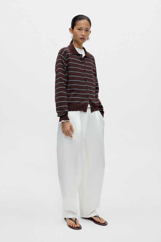 ORGANIC COTTON STRIPED POLO CARDIGAN