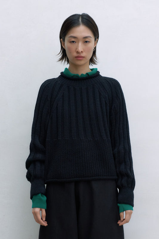 RIBBED COTTON SWEATER BLACK
