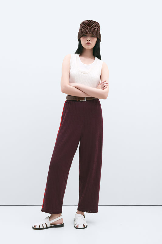 MERINO POINTELLE PANTS BURGUNDY