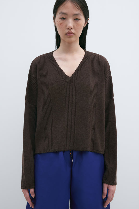 MERINO WOOL WAVY SWEATER CHOCOLATE