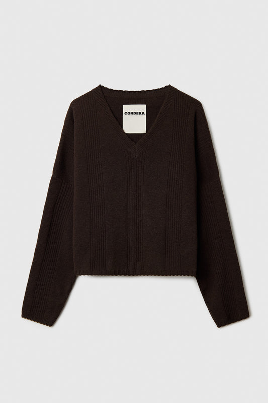 MERINO WOOL WAVY SWEATER CHOCOLATE
