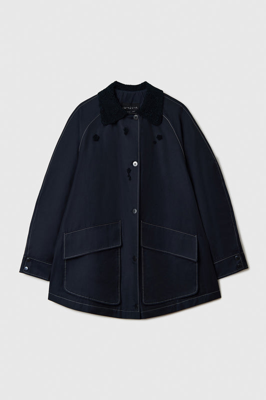 SHORT TRENCH FLOWERS CROCHET NAVY