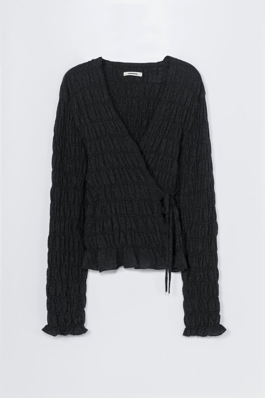 MERINO WOOL GATHERED CARDIGAN