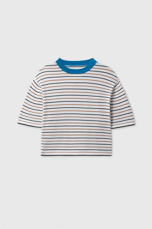 COTTON STRIPED T-SHIRT CERÚLEO