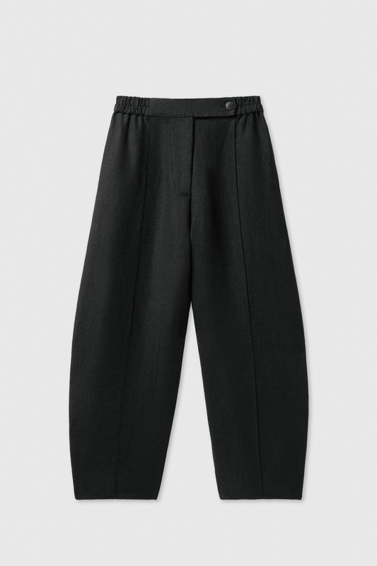 LINEN CURVED PANTS BLACK