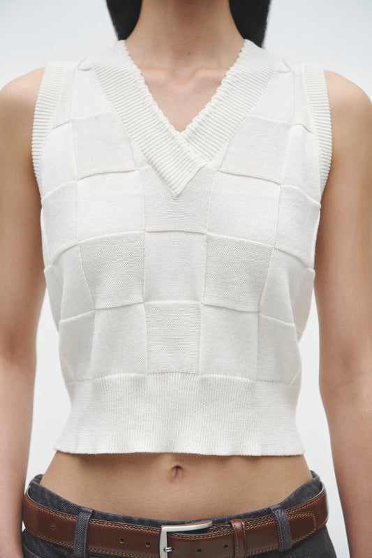 CHECKERED COTTON & CASHMERE WAISTCOAT WHITE