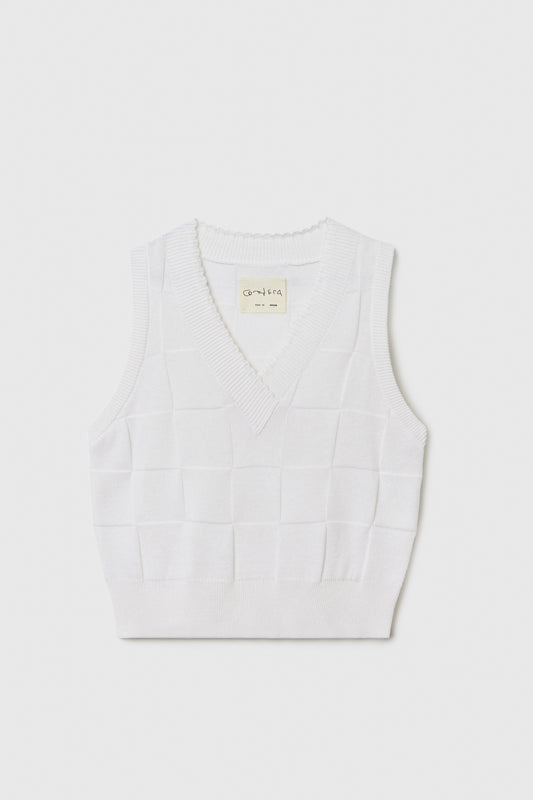 CHECKERED COTTON & CASHMERE WAISTCOAT WHITE