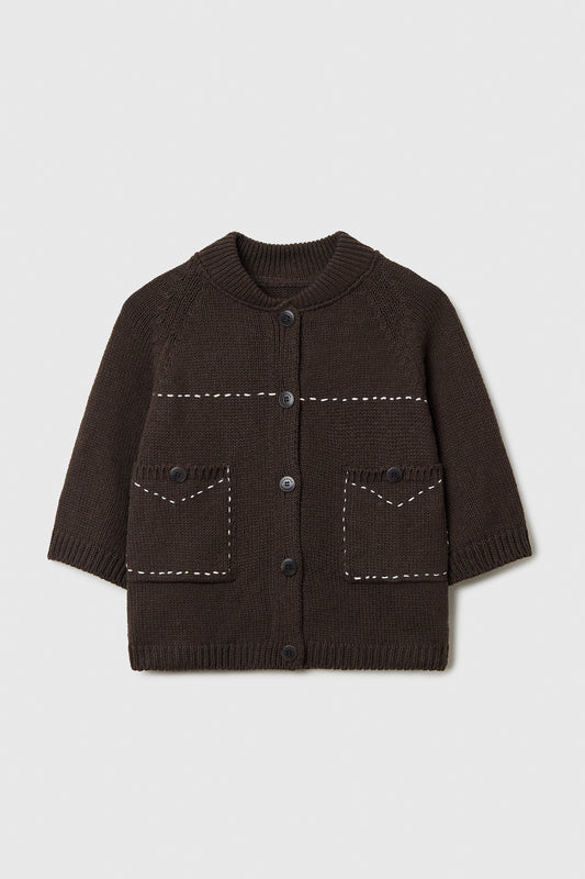 COTTON STITCHED TOP BROWN