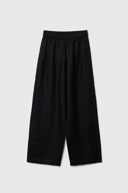 LINEN PANTS WITH LACE BLACK