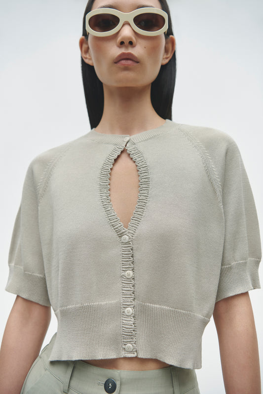 ORGANIC COTTON CUT-OUT TOP PEARL GREY