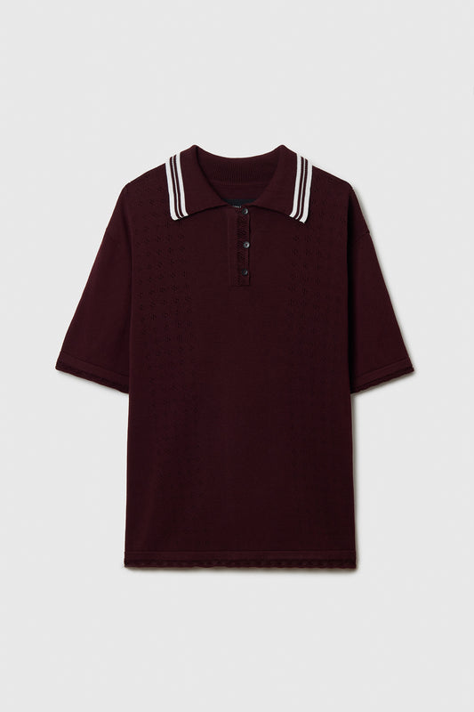 ORGANIC COTTON POINTELLE POLO BURGUNDY